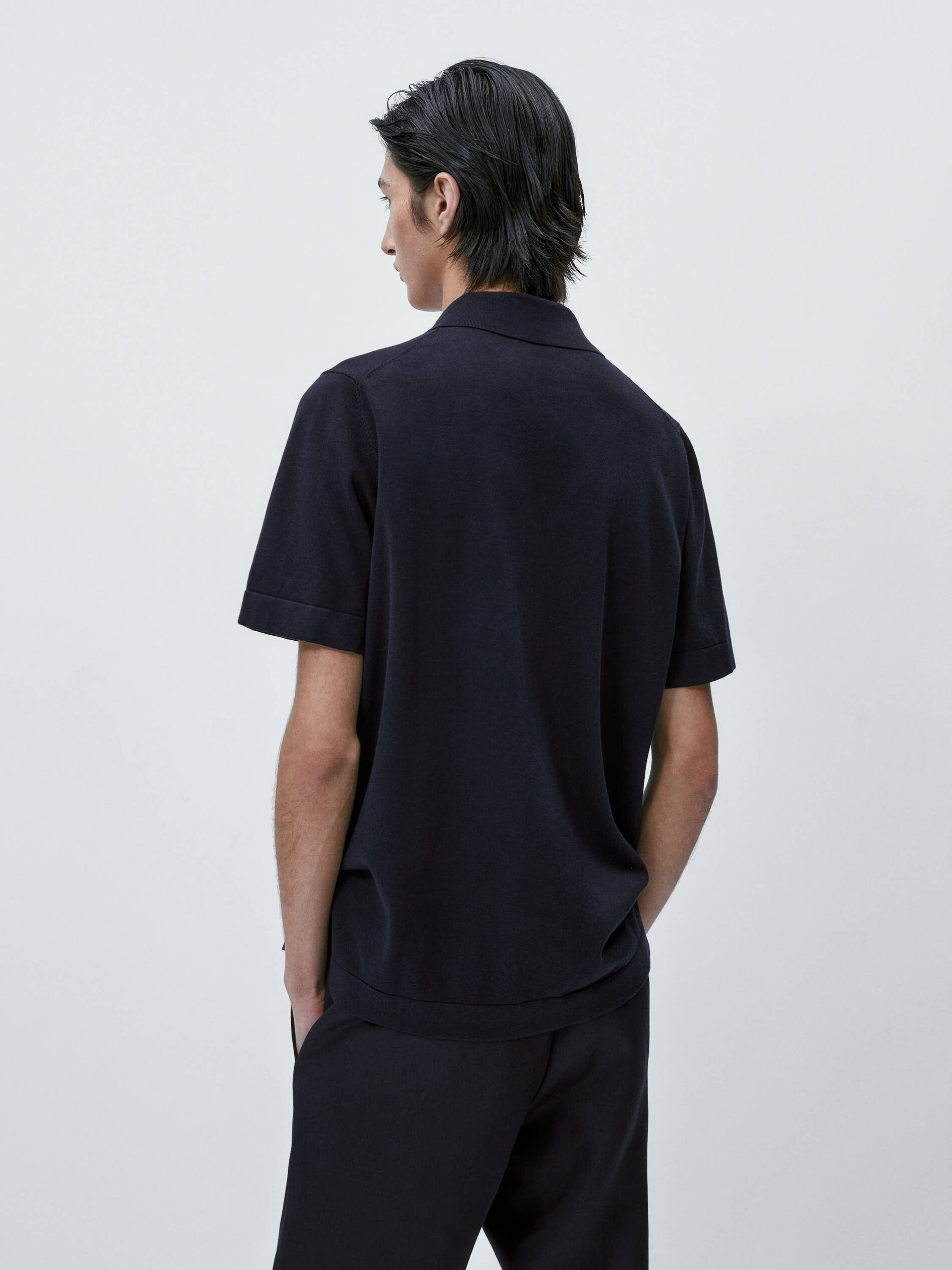 Camisa de malha de manga curta com lapela - AZUL MARINHO