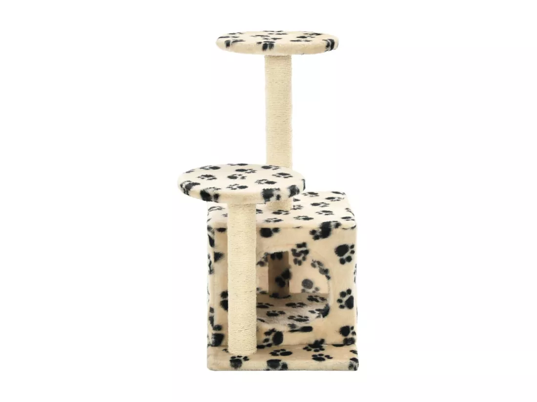 Arbre à chat avec griffoir en sisal 60 cm Beige Motif de pattes