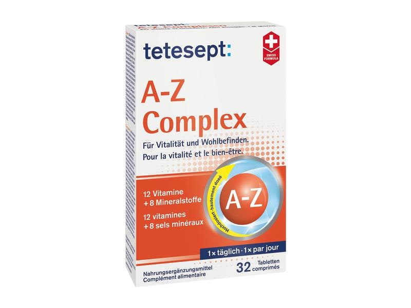 tetesept A-Z Komplex 32 Tabletten Nahrungsergänzungsmittel mit Vitaminen und Mineralstoffen für optimale Versorgung