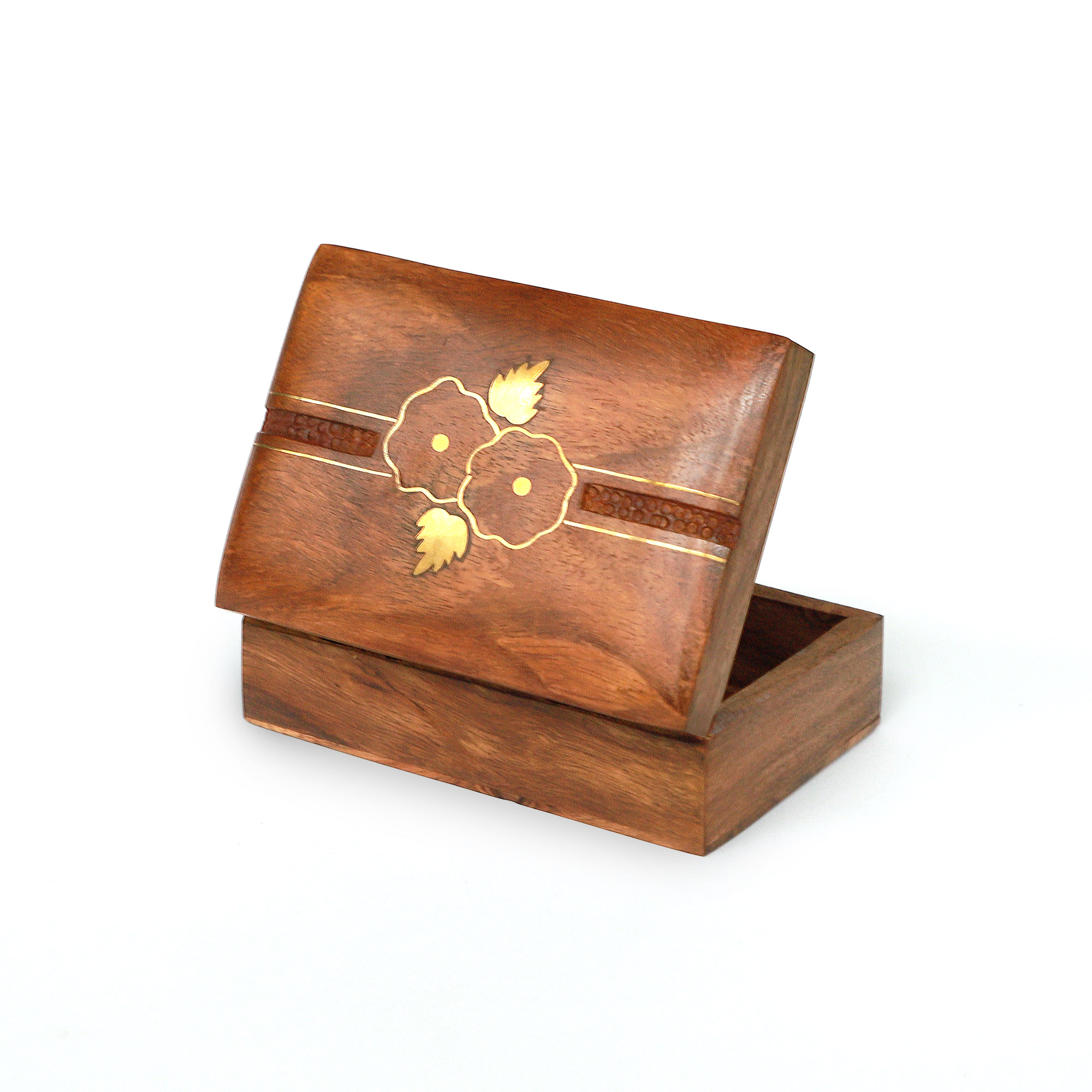 Holzbox mit Messingintarsien, Sheesham-Holz, B 13 cm, H 5 cm, L 9 cm von fischer's lagerhaus