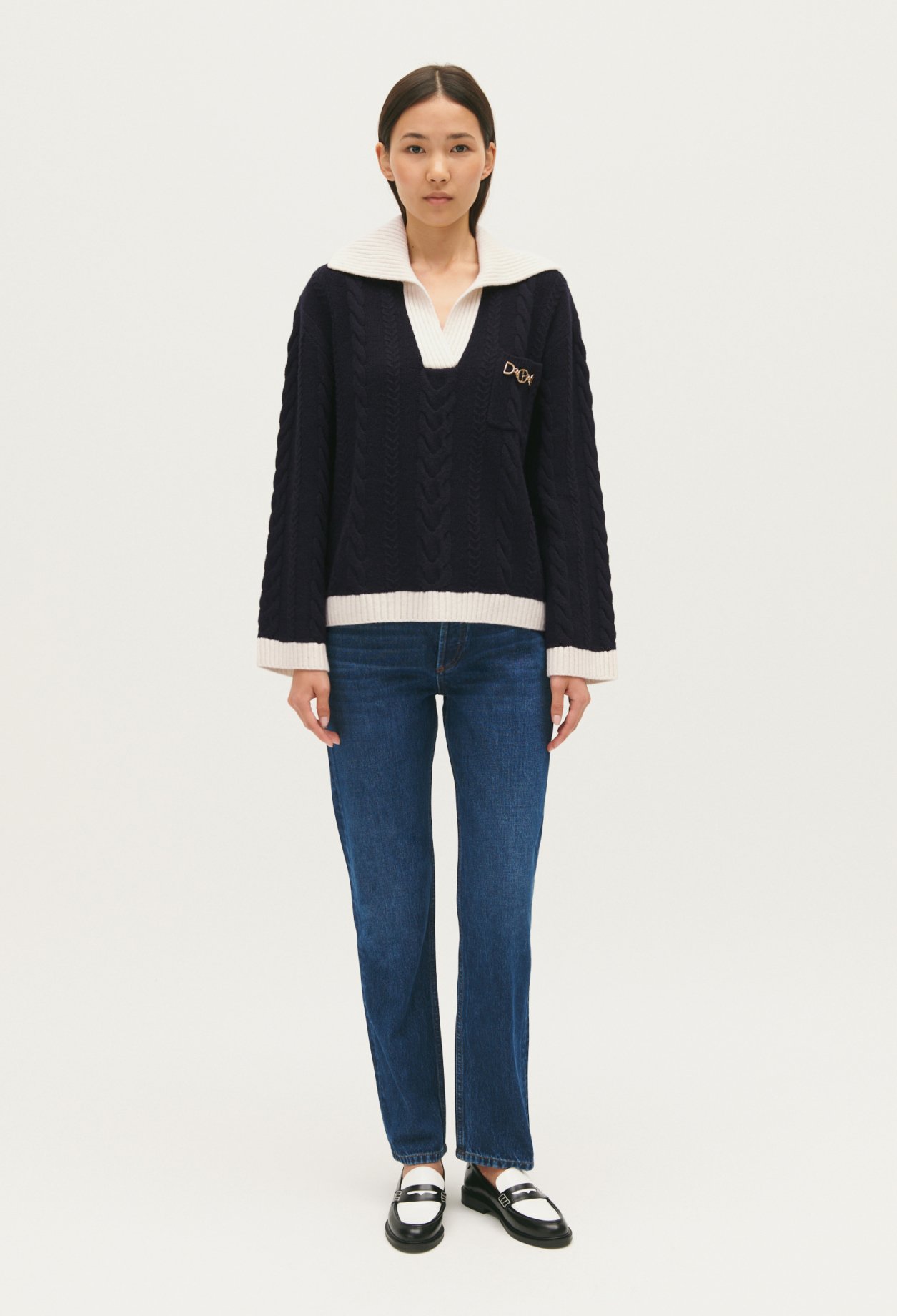 Pull torsade bleu marine
