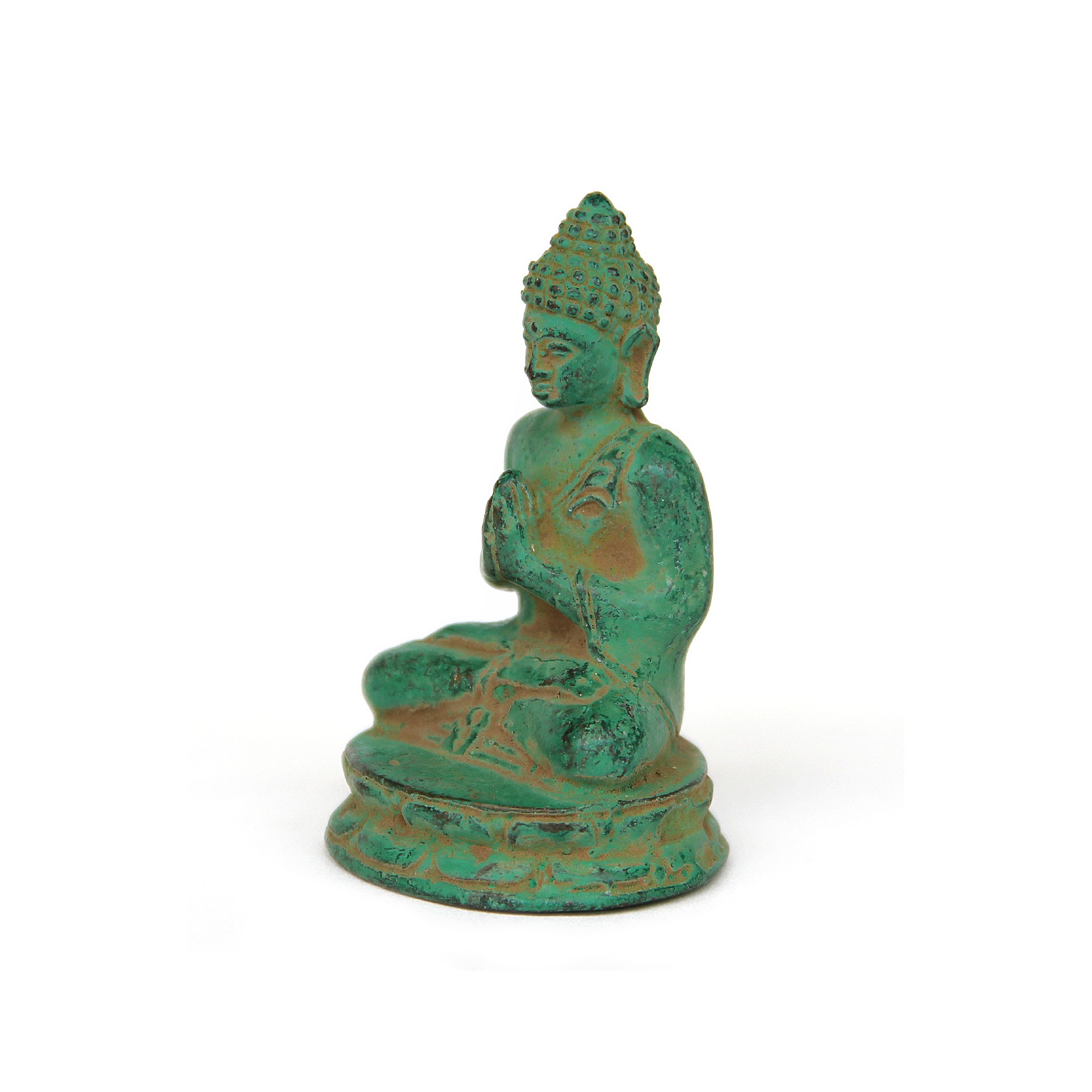 Buddha aus Bronze, grün, H 7 cm, B 4 cm, L 4 cm von fischer's lagerhaus