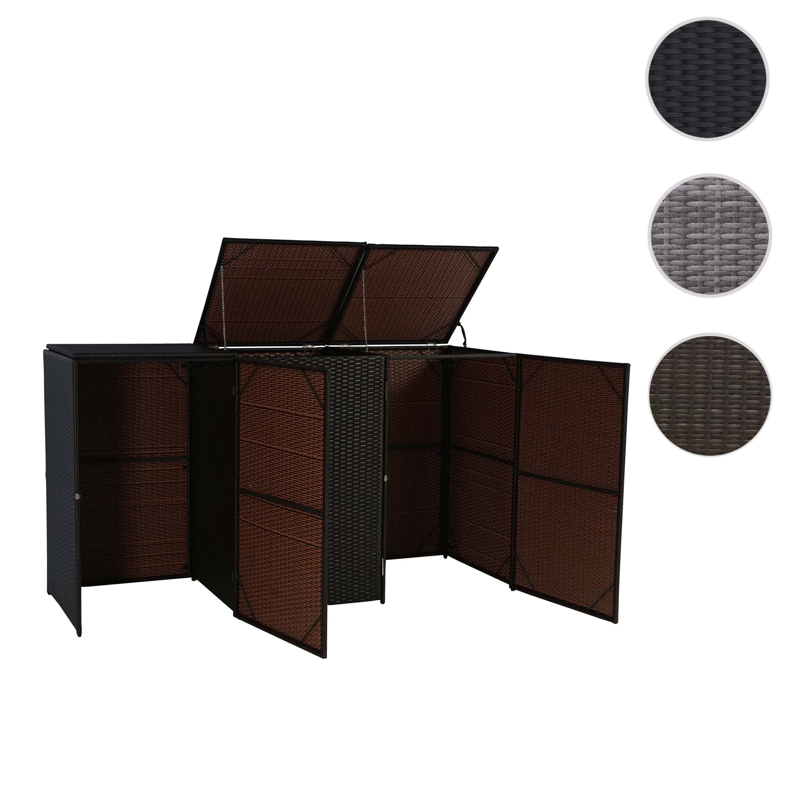 3er-Mülltonnenverkleidung MCW-E25, Mülltonnenbox Mülltonnenabdeckung, Poly-Rattan 3x120l ~ braun