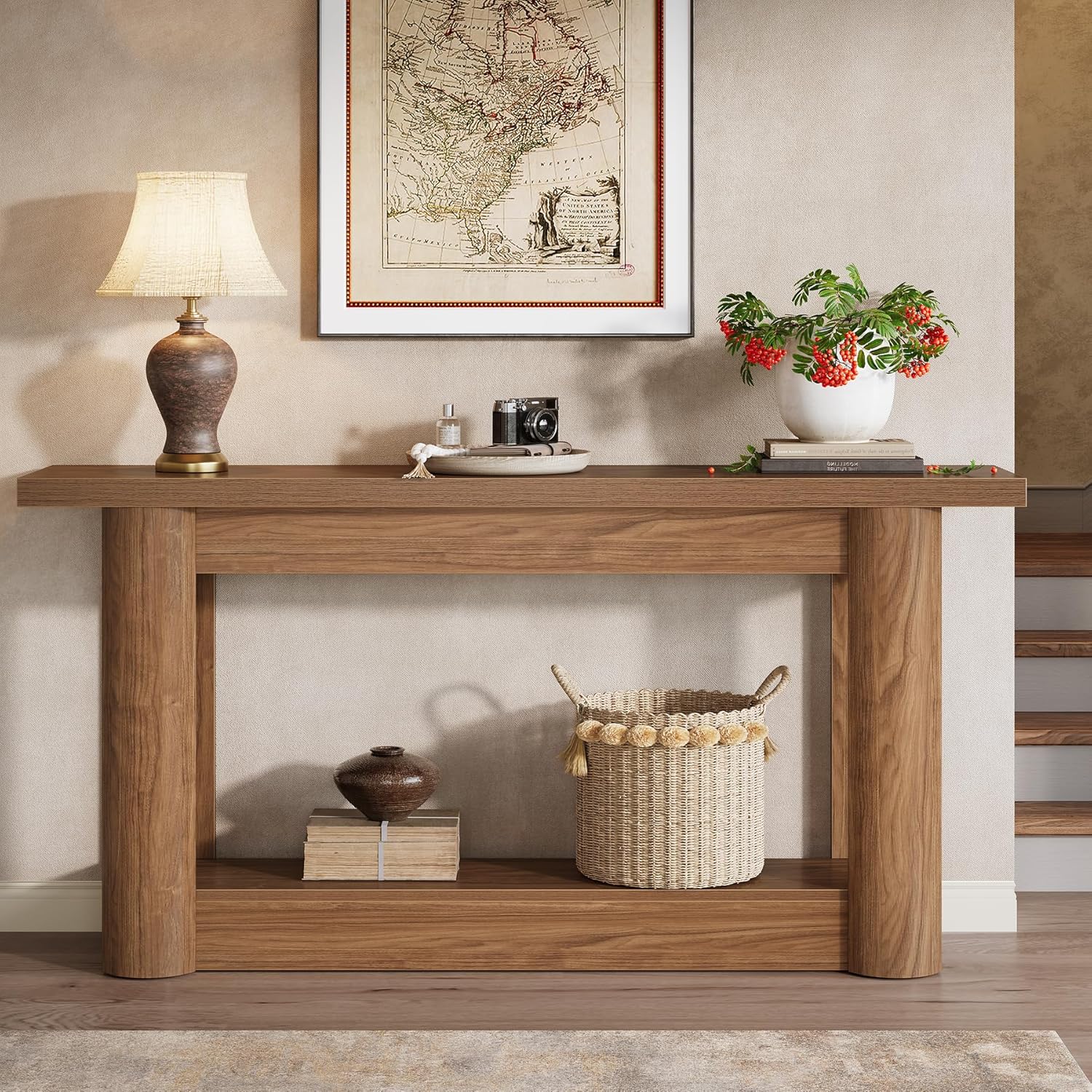 Tribesigns 160 cm Konsolentisch, Schmaler Flurtisch, Langer Sofatisch hinter dem Sofa, 2-stufiges Eingangstisch, Beistelltisch für Flur, Eingang, Wohnzimmer, Rustikales Braun