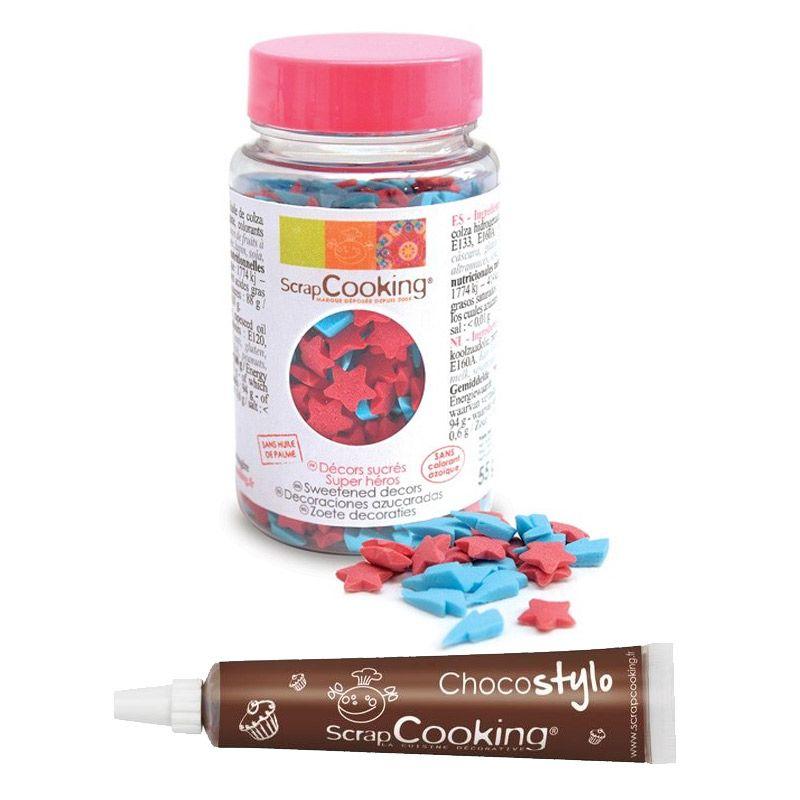Décors sucrés Super héros + Stylo chocolat Scrapcooking