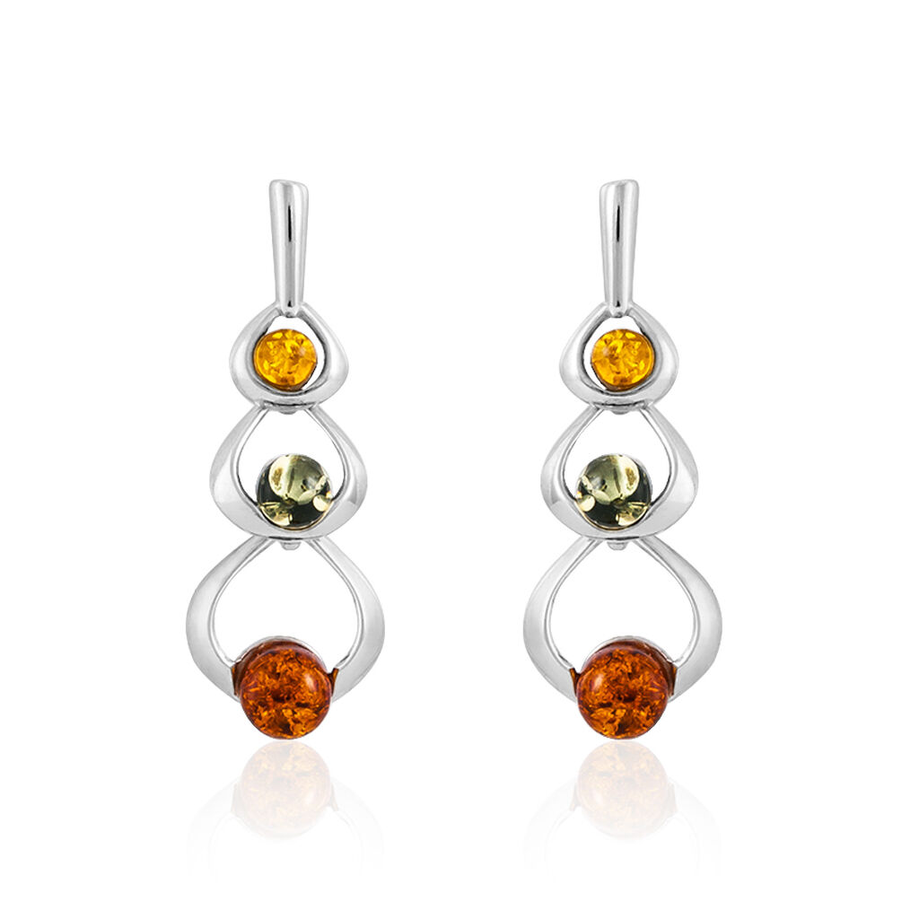 Boucles D'oreilles Pendantes Agneta Argent Blanc Ambre
