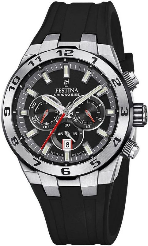 Festina - Chrono Bike - Heren Horloge - Zilver - RVS - Zwart Rubber
