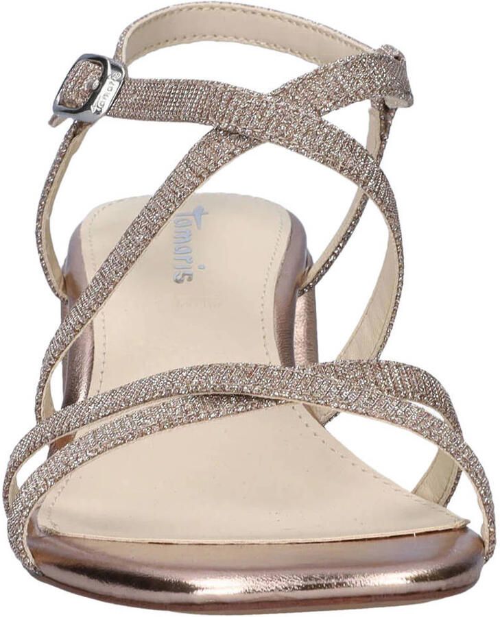 Tamaris Paola imitatieleren sandalen met blokhak en glitters rosé