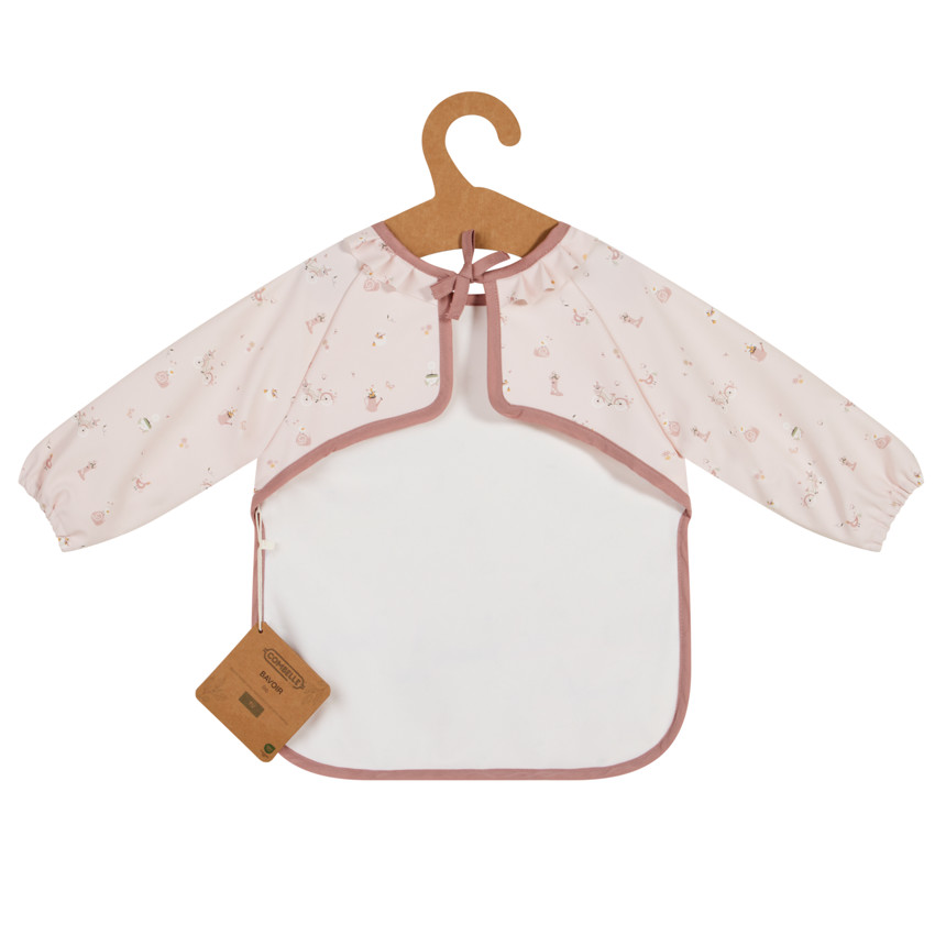 Bavoir tablier en gomme avec poche Promenade Bucolique rose clair