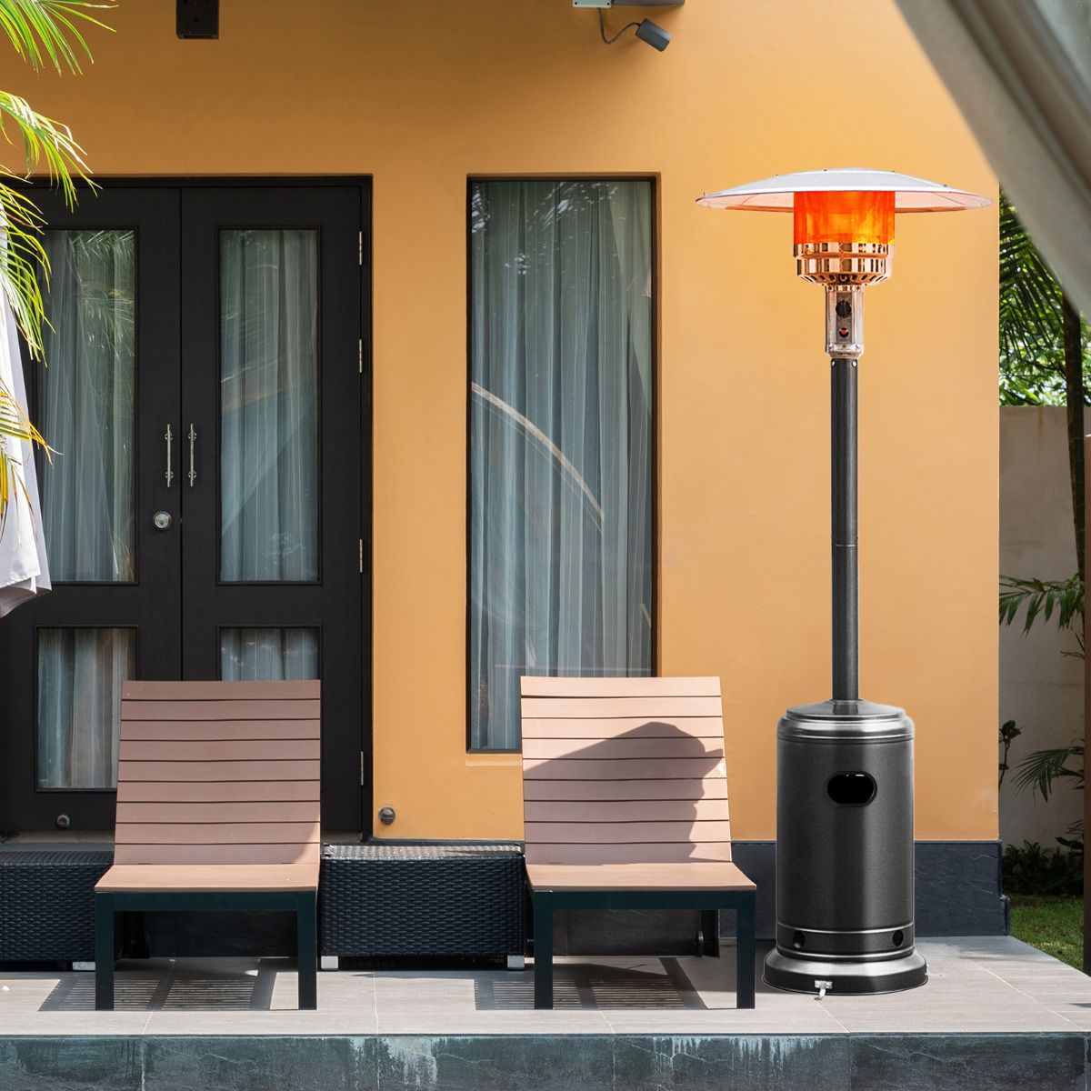 Parasol Chauffage Extérieur à Gaz 13KW Réflecteur 82cm avec Dispositif de Anti-basculement Tube 2 Roues Fluide 220cm Noir - Lidl-Manfred