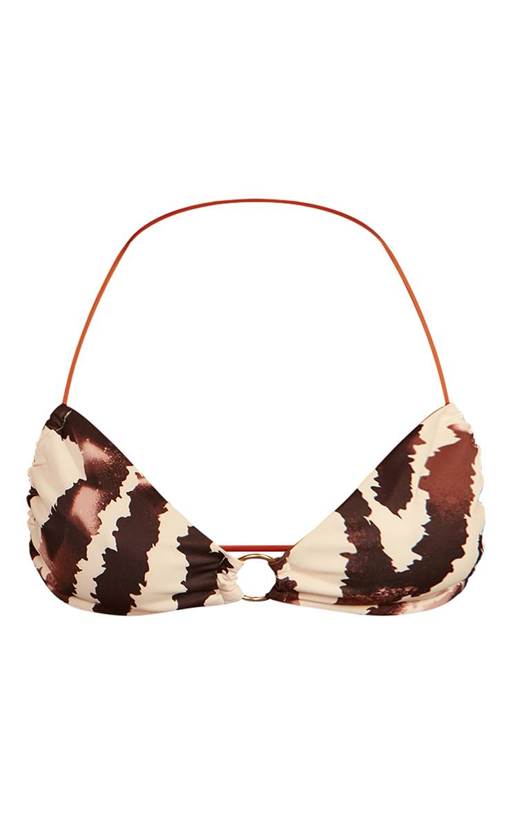 Gris Pierre Haut De Bikini À Imprimé Animalier Et Bretelles Contrastantes