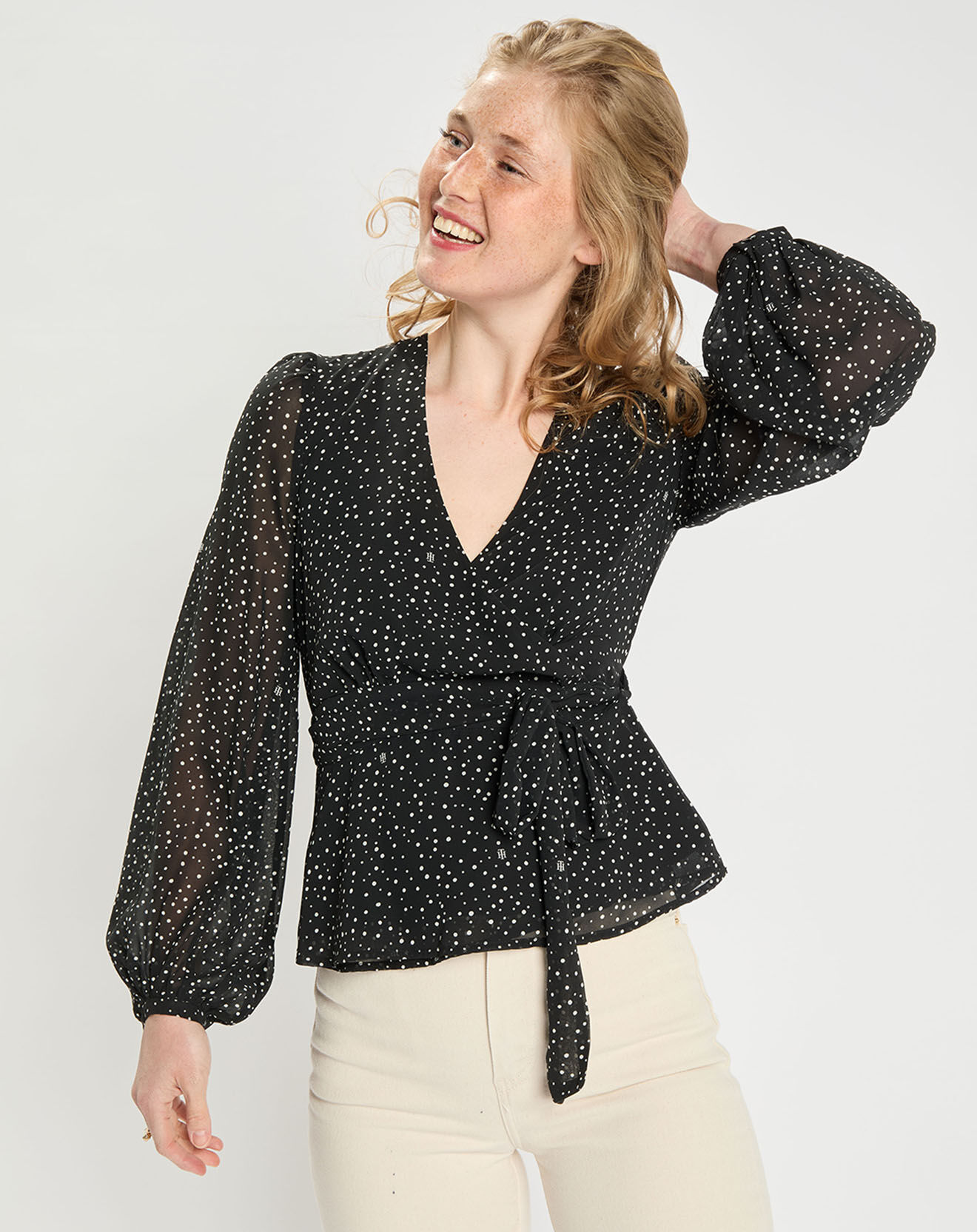 Tommy Hilfiger Top en crêpe Georgette Wrap imprimé noir/blanc