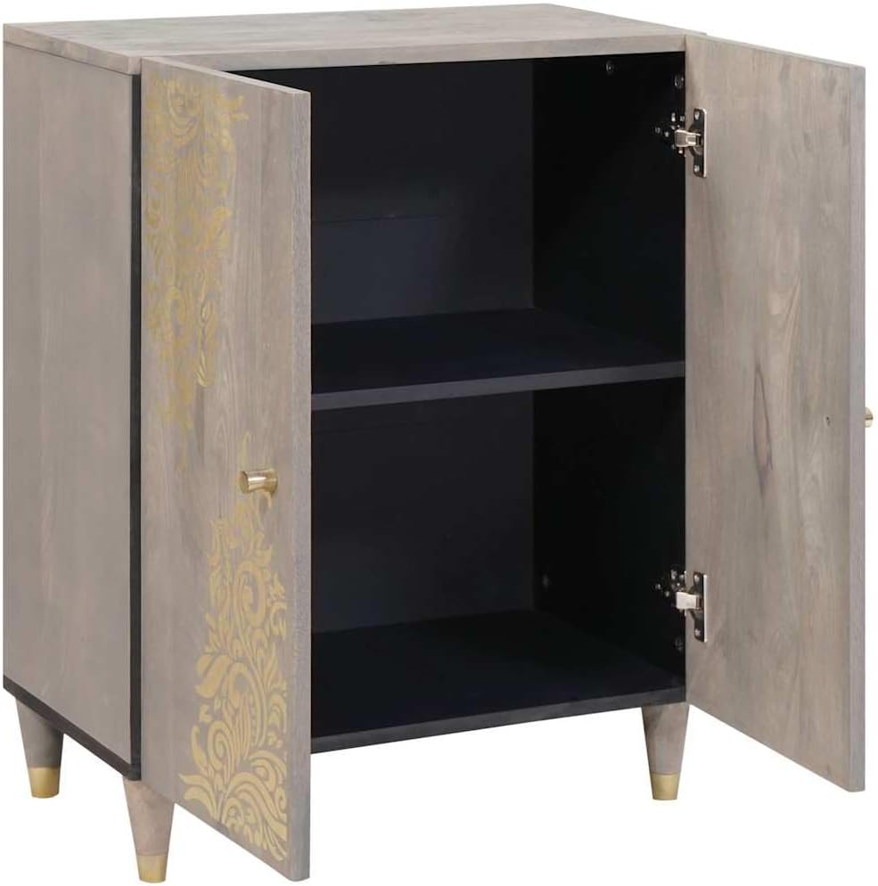 vidaXL Sideboard Grau und Gold 60 x 33 x 75 cm Massivholz Mango, Stylische rechteckige Anrichte, modernes Mango-Holz, praktisches Möbel für Esszimmer und Wohnbereich