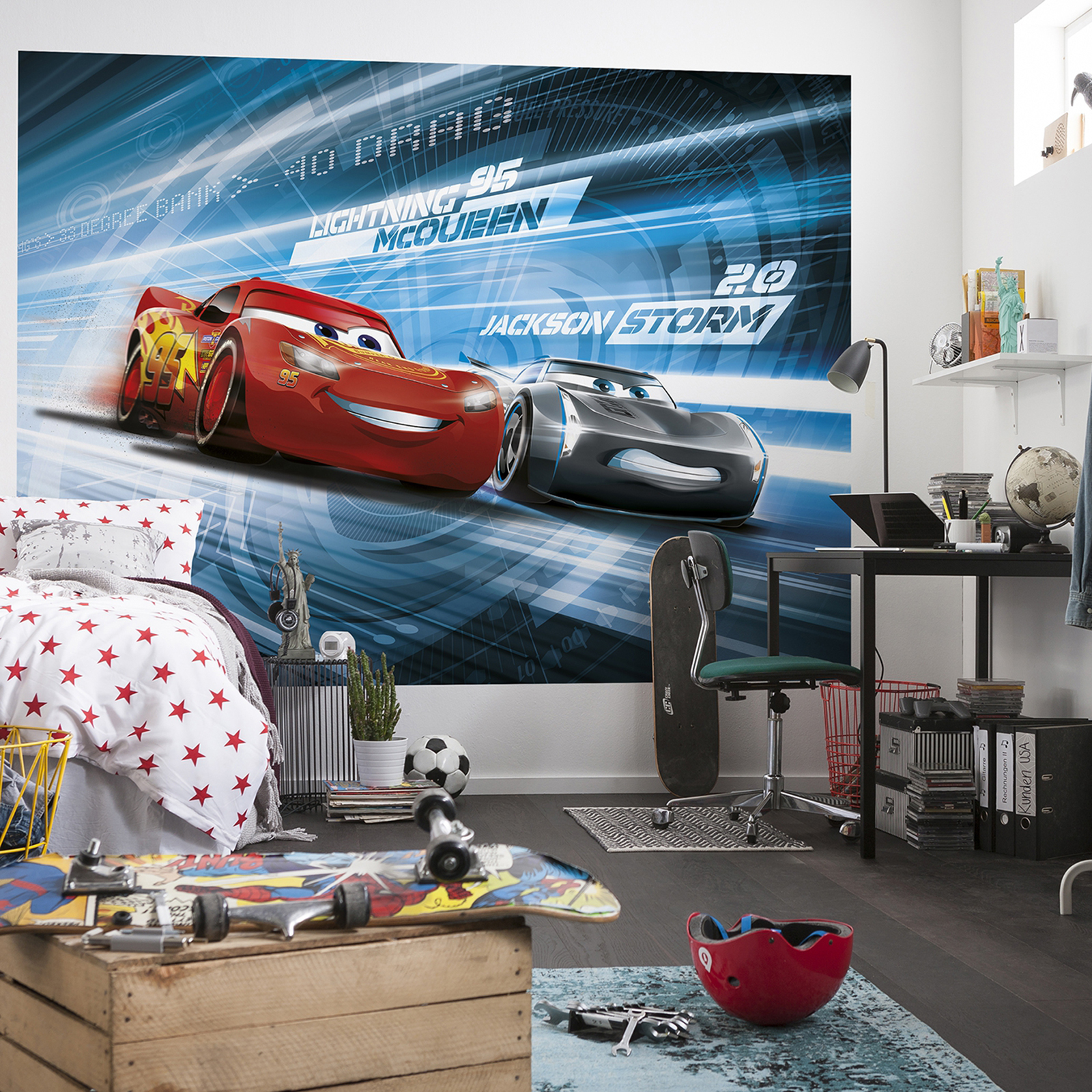 Papier-Fototapete CARS 3 SIMULATION - blau-rot - 254x184 cm