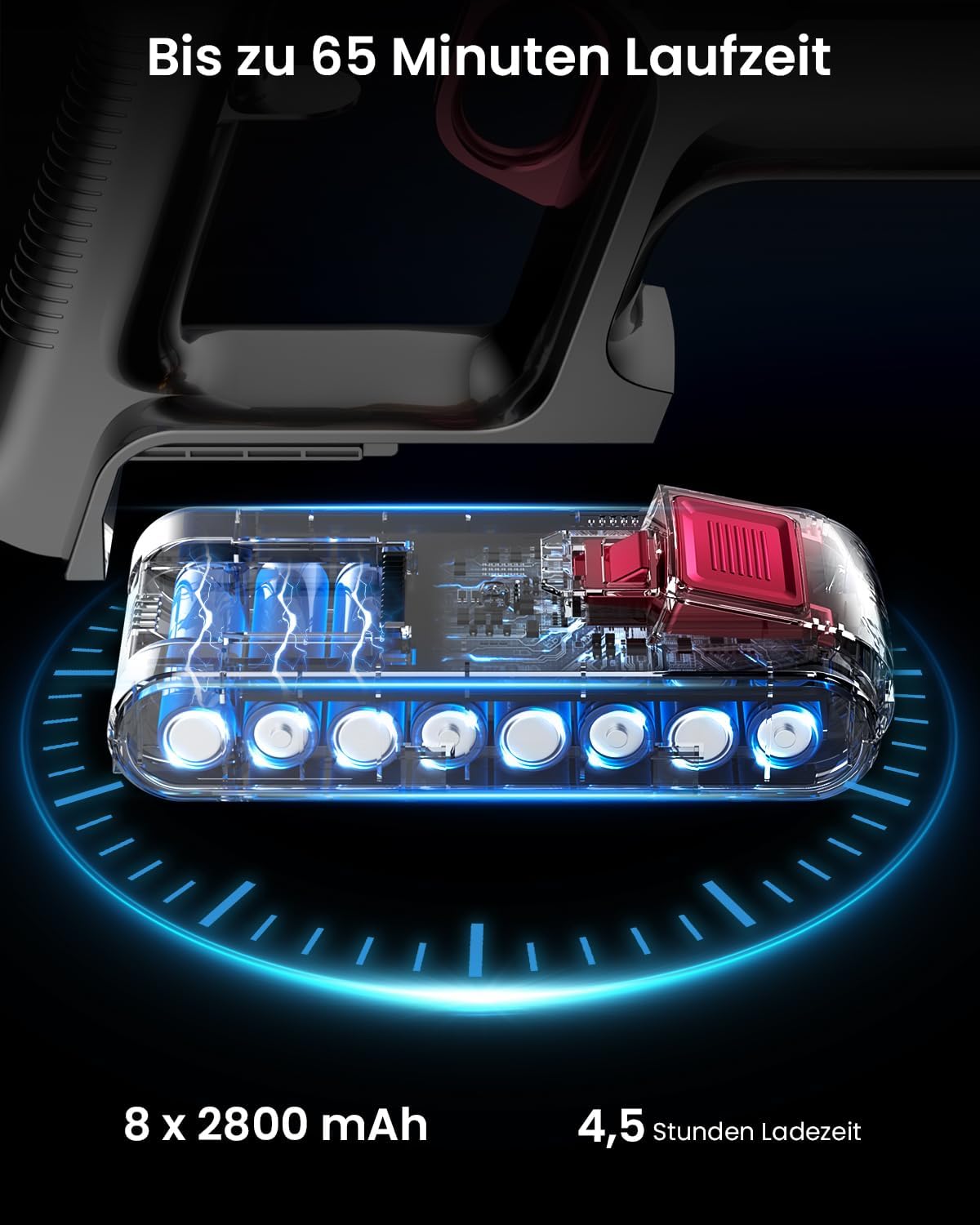45000Pa/550W/70Min Staubsauger Kabellos, 1.6L Akku Staubsauger Super Leise, Akkustaubsauger Selbstladender mit LED Display/Anti-Tangle-Bürste, Stabstaubsauger für Hartböden Teppiche Tierhaare