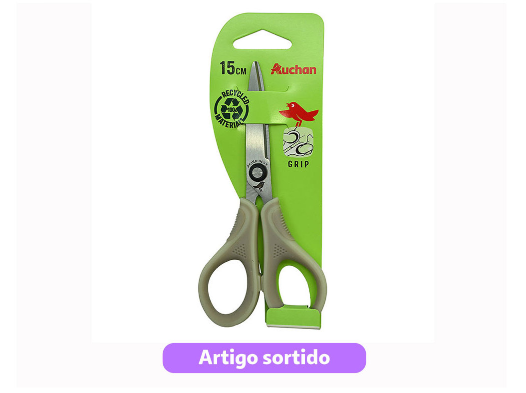 TESOURA SIMÉTRICA AUCHAN BI-MATERIAL 15CM CORES SORTIDAS