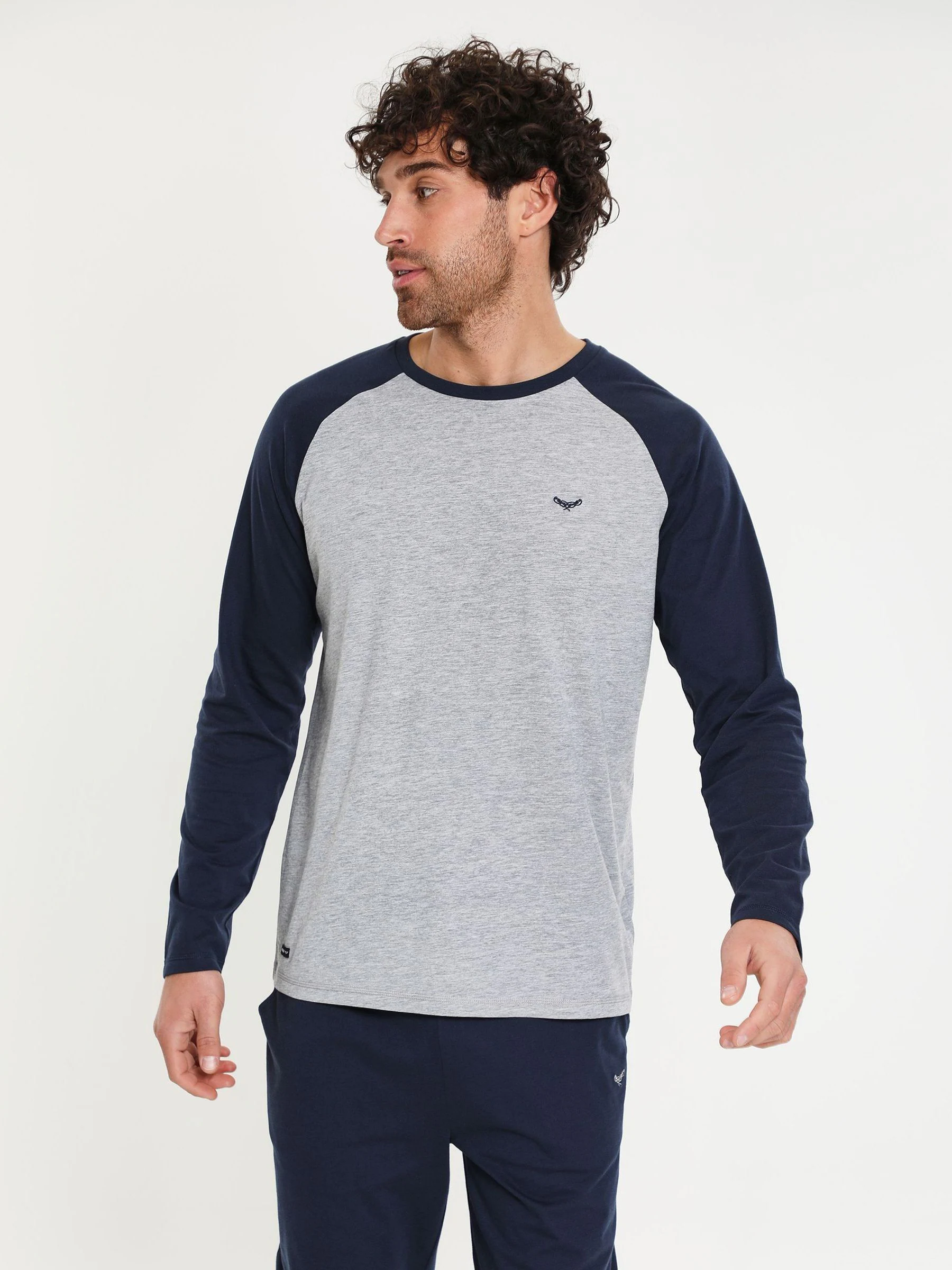 Lichtblauw - Threadbare - Pyjamaset van gemengde stoffen met lange mouwen