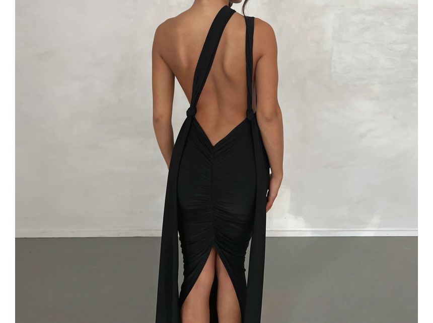 Sheparon - Strappy V-hals maxi bodyconjurk met open rug en split