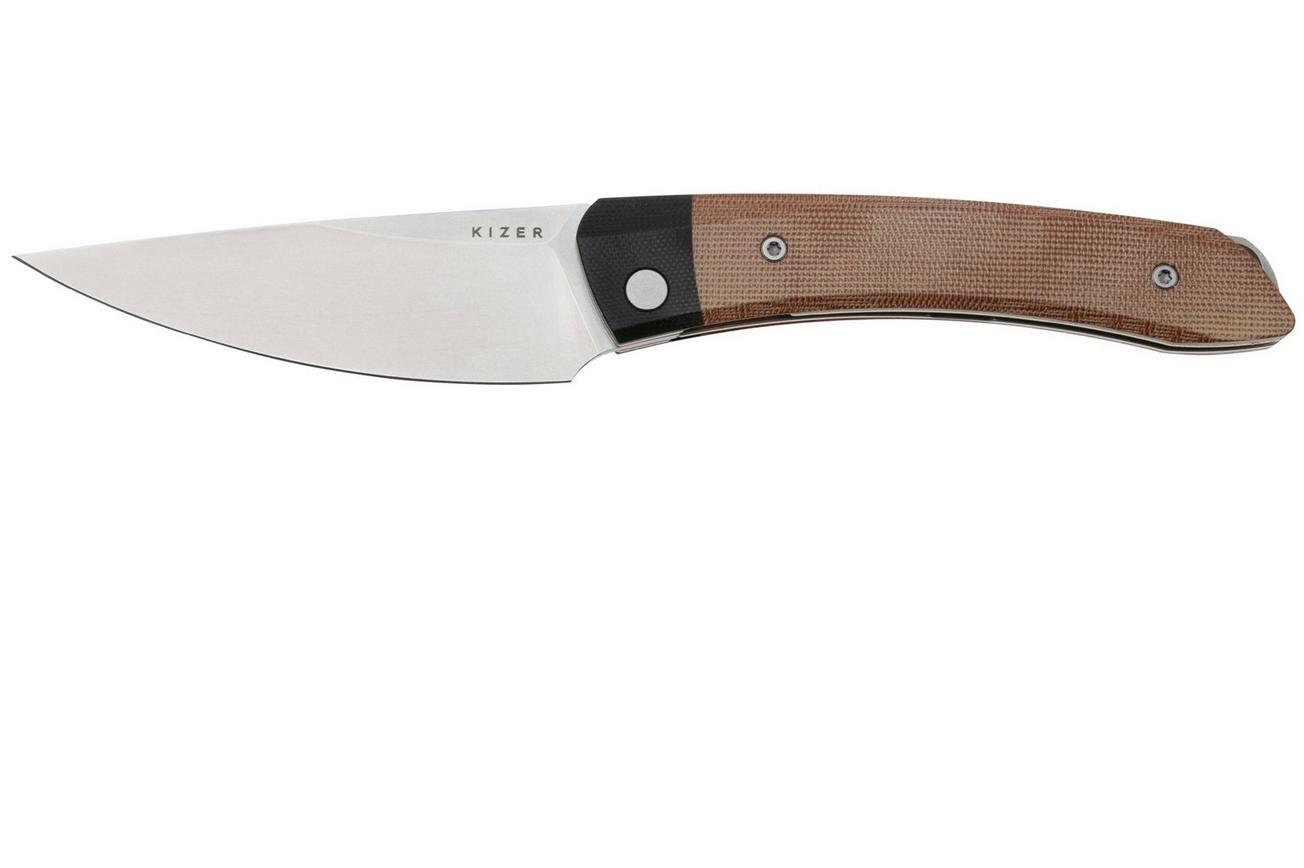 Kizer Vanguard Momo V4663A2 Satin Nitro-V, Black G10/Natural Micarta zakmes, Vladimir Legachev design
