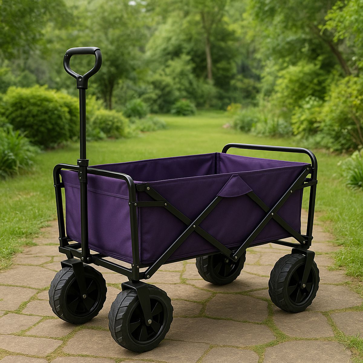 Faltbarer Handwagen lila, Stahlrahmen + Polyester, PU-Räder, 90x50x60