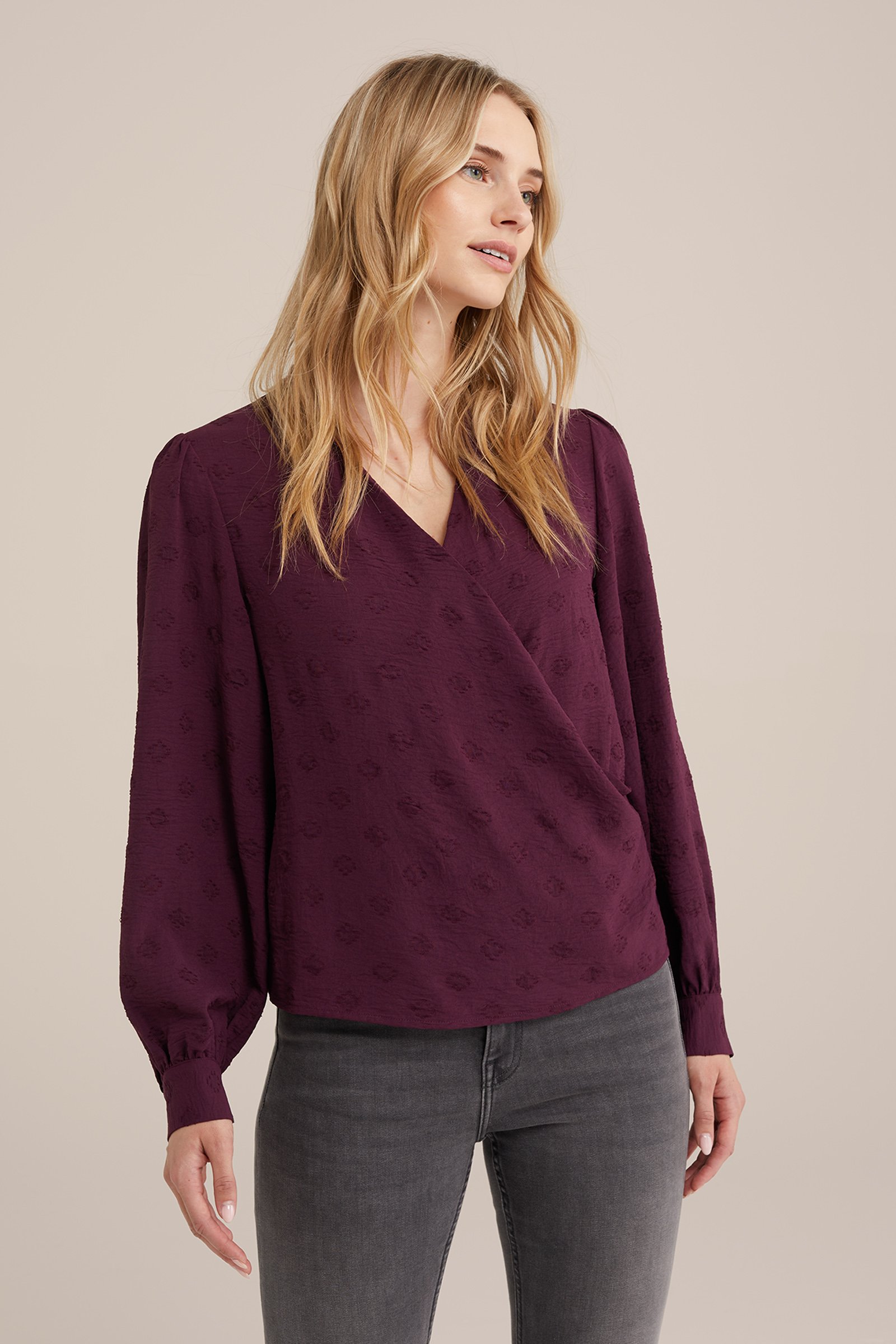 overslagblouse met dessin WE Fashion Donkerpaars