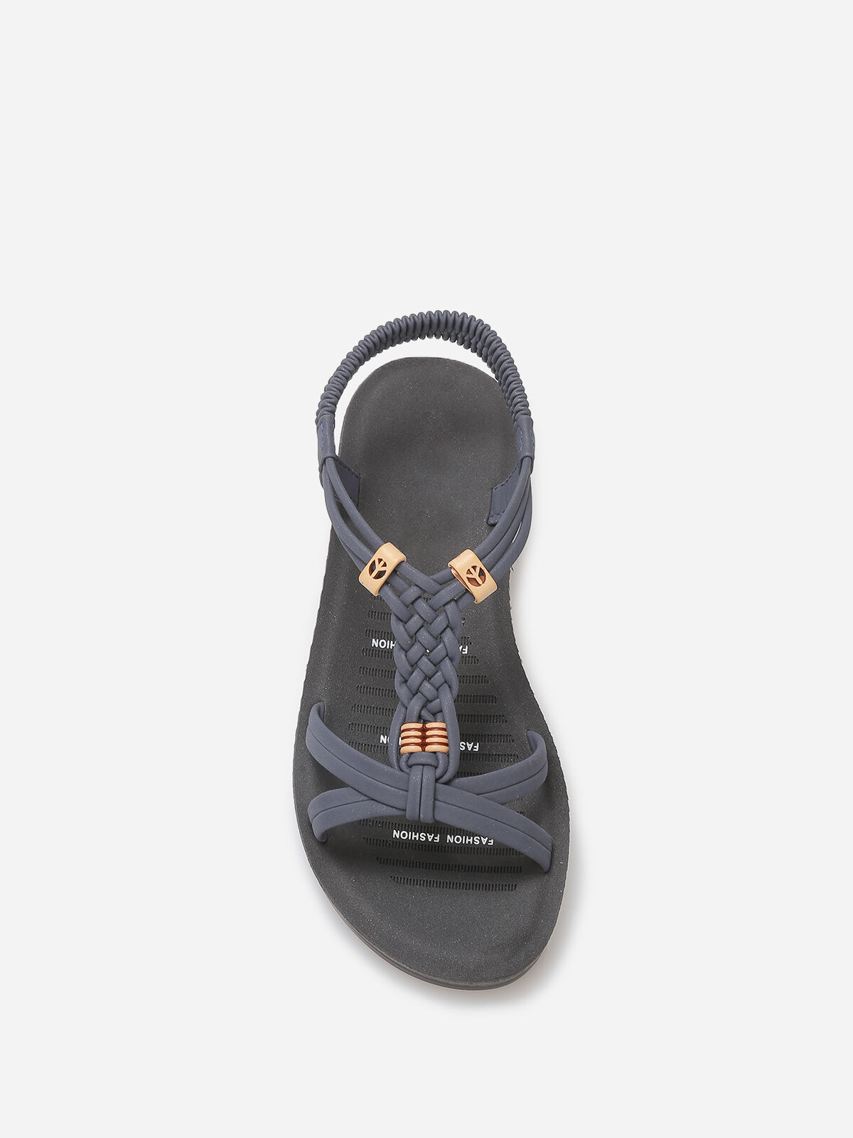 Sandales à brides tressées et perles bois- Bleu foncé