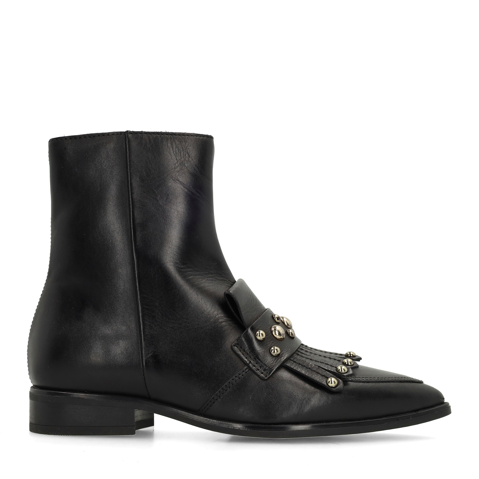 Zwarte leren enkellaarsjes met studs