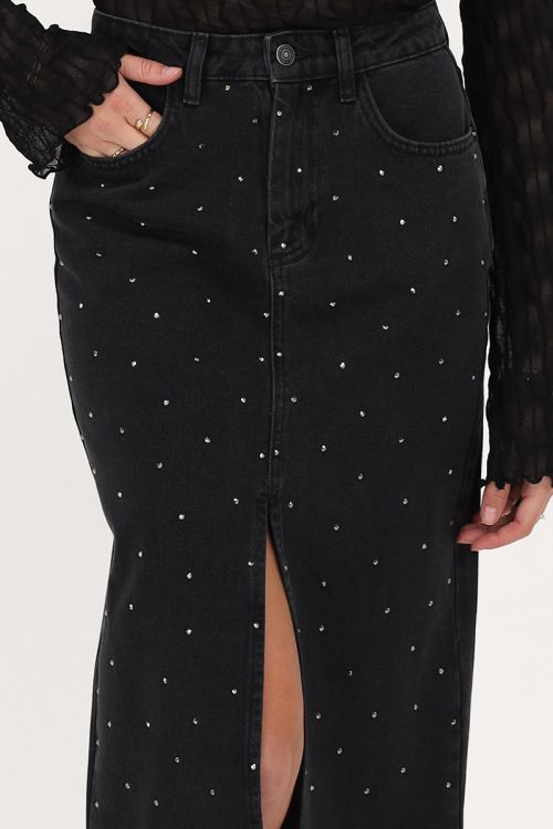 Zwarte denim midi rok met strass