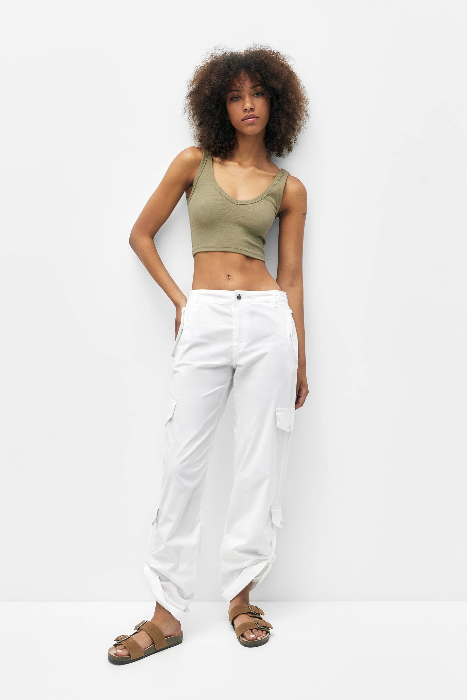Top cropped com alças CañaLé - Cáqui claro