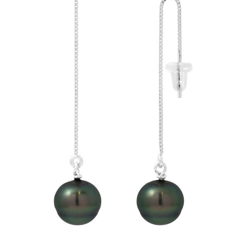 Boucles d'Oreilles Pendantes Perle de Tahiti et Argent 925/1000