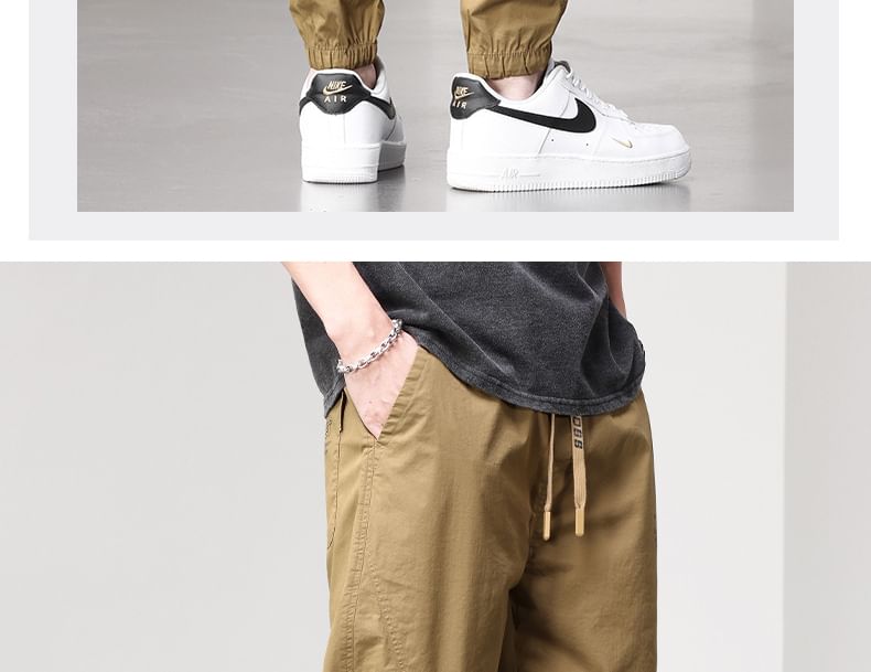 deersweeti - Effen cropped, taps toelopende broek met trekkoord in de taille