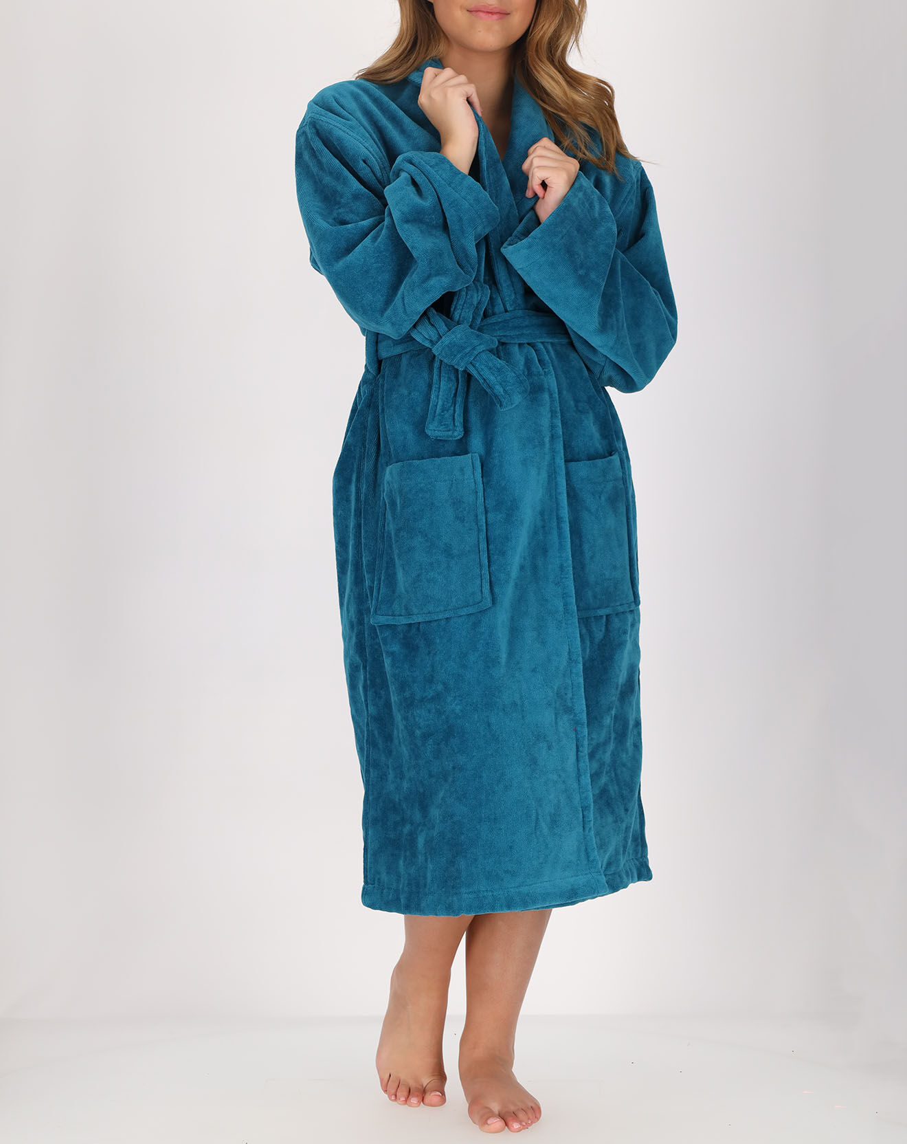 Soft by Perle de Coton Peignoir Femme en coton et velours pétrole