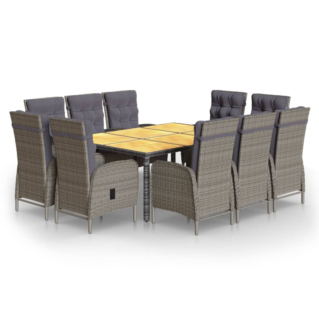 Mobilier à dîner de jardin 11 pièces résine tressée gris