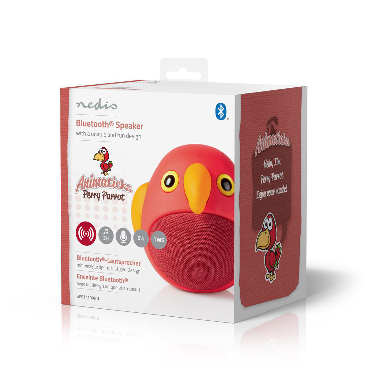 Animaticks Portabler Bluetooth 5.0 Lautsprecher Wireless Speaker (SPBT4100RD) - Perry Parrot
