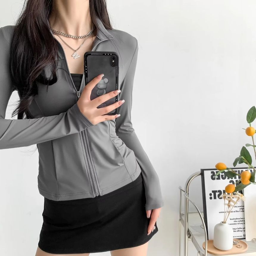 Asiris - Lange mouwen effen slim-fit capuchonjack