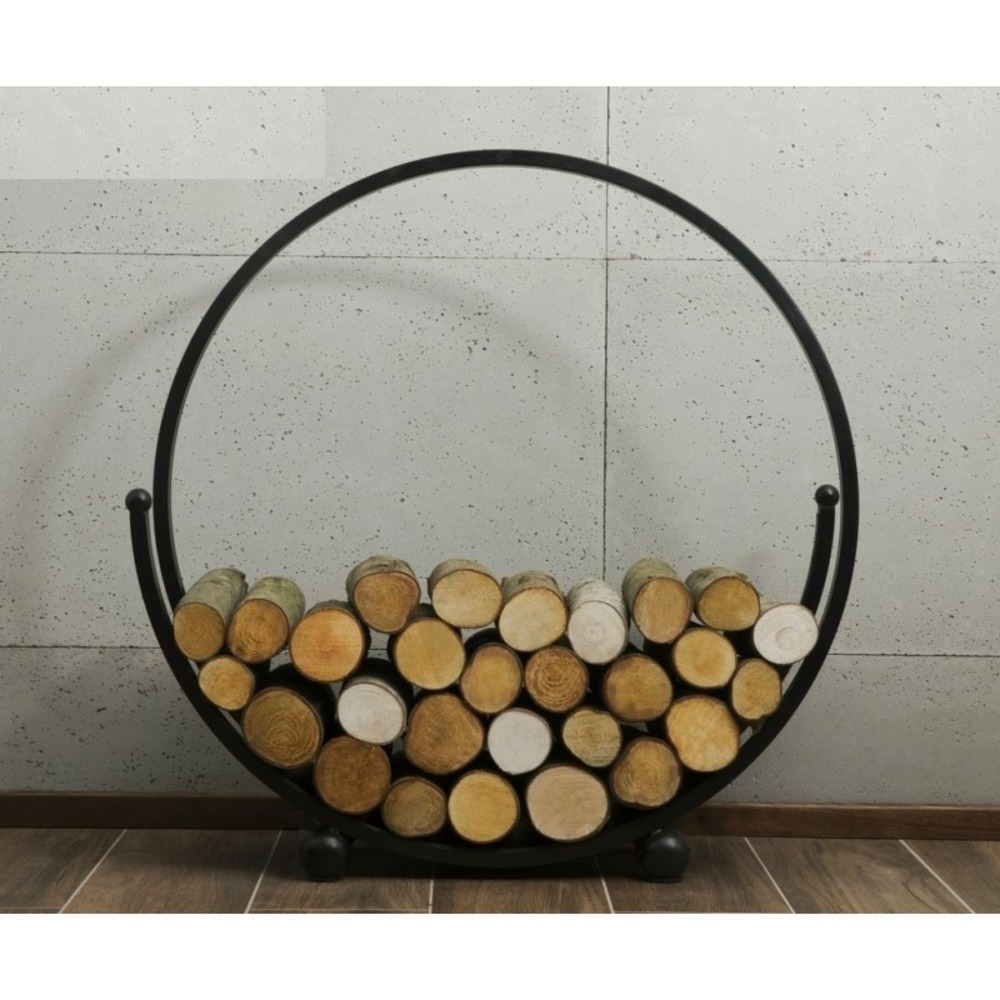 Range-bûches rond spiral en acier noir ø 80 cm
