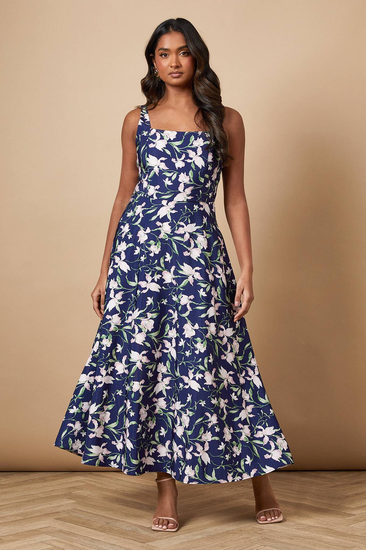Oasis Robe Longue À Encolure Carrée Florale