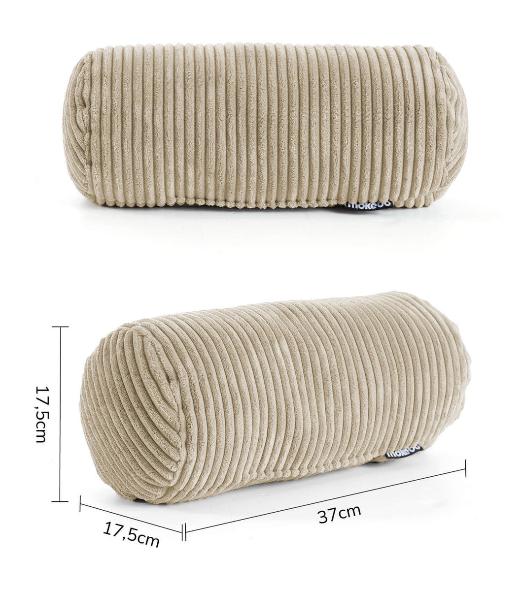 mokebo nekkussen met corduroy hoes 'The Nap', nekrol of kussenrol in beige