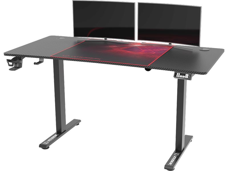 Ultradesk Gaming Tisch Level V2 Rot Elektrisch höhenverstellbarer Gaming-Tisch für bis zu zwei Monitore