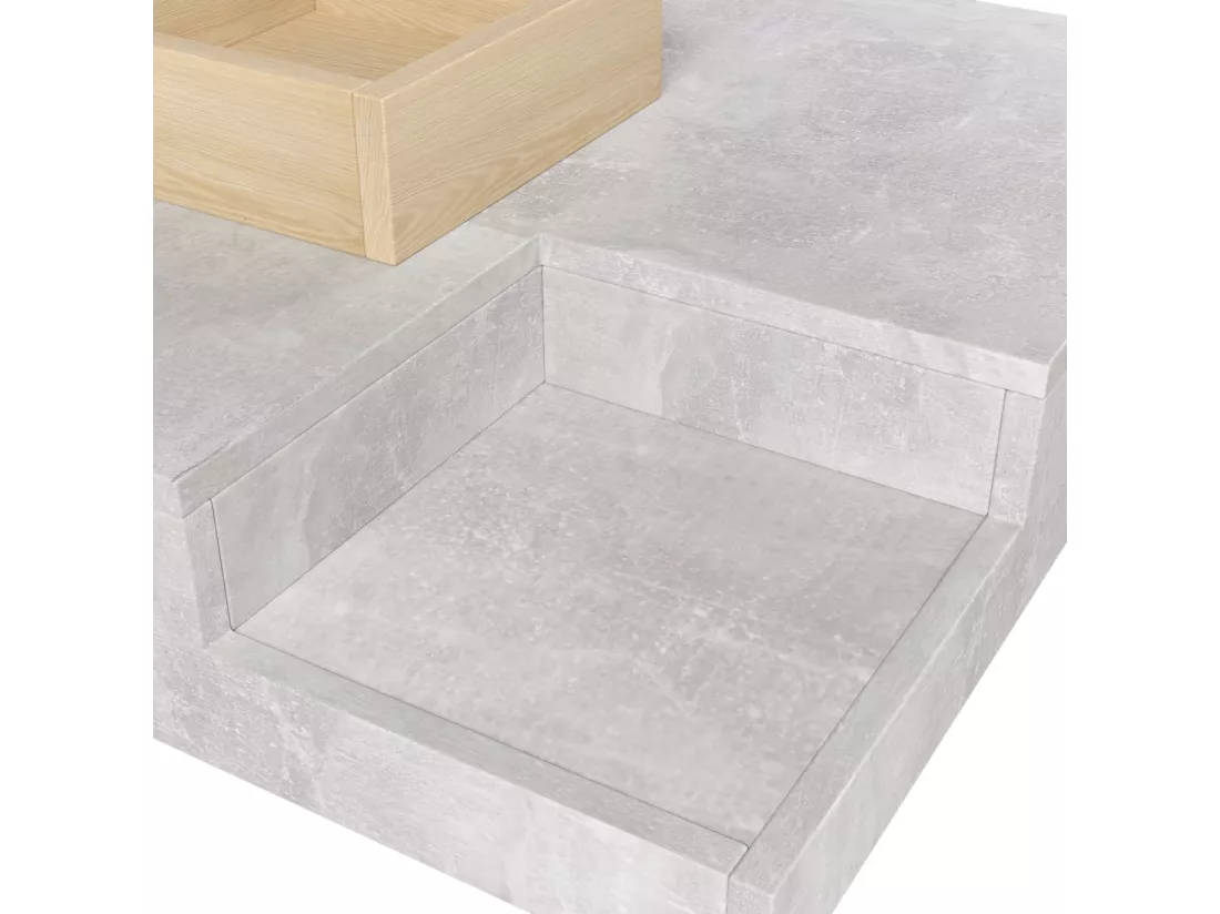 Table basse carré moderne effet béton gris et une boit de rangement bois nature 72*72*30 CROKS