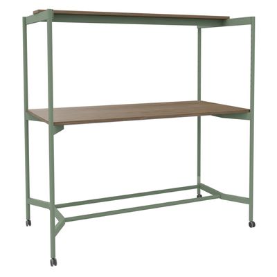 Table Coworking ELKI - L180 - plateau imitation noyer - pied vert sauge