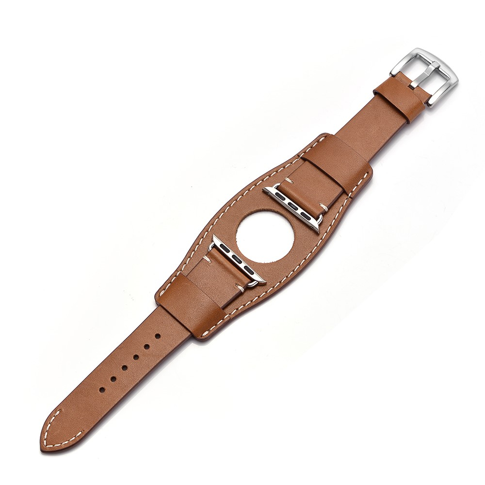 Apple Watch (49/46/45/44 mm) Modisches Manschetten Ersatz Echtleder Armband (Gelenkumfang: ca. 170-220mm) - Braun