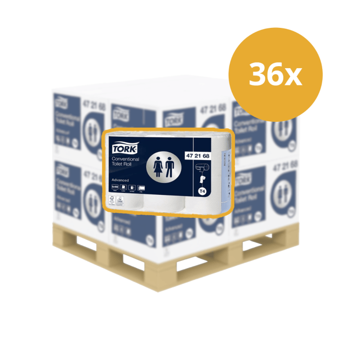 Tork Toiletpapier 472168 Voordeelbundel T4 Advanced 2 Laags Wit 400 Vel a 42 Rollen Pallet Afname (472168P)