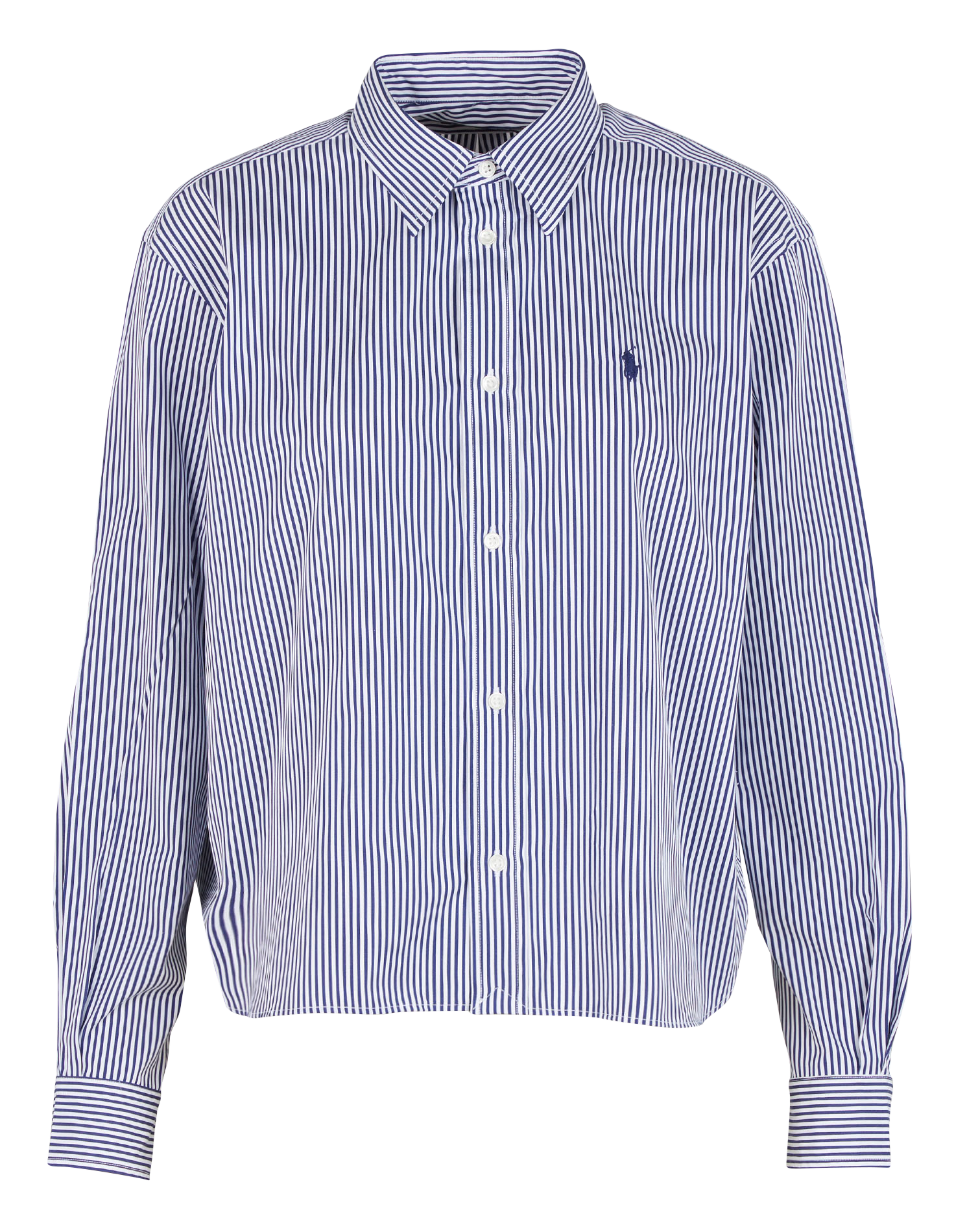 Chemise col classique rayée en coton | Bleu