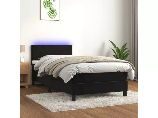 Sommier tapissier avec matelas et LED Noir 90x190 cm Velours