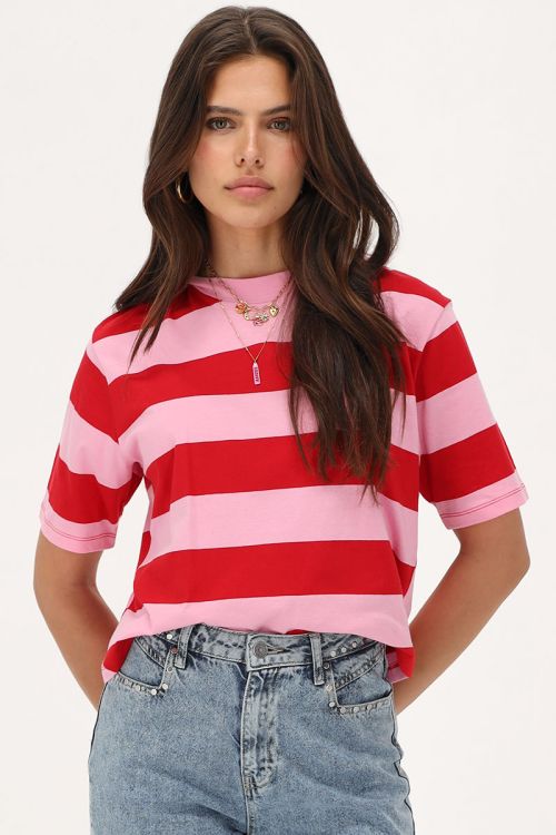 Roze & rood gestreepte cropped T-shirt