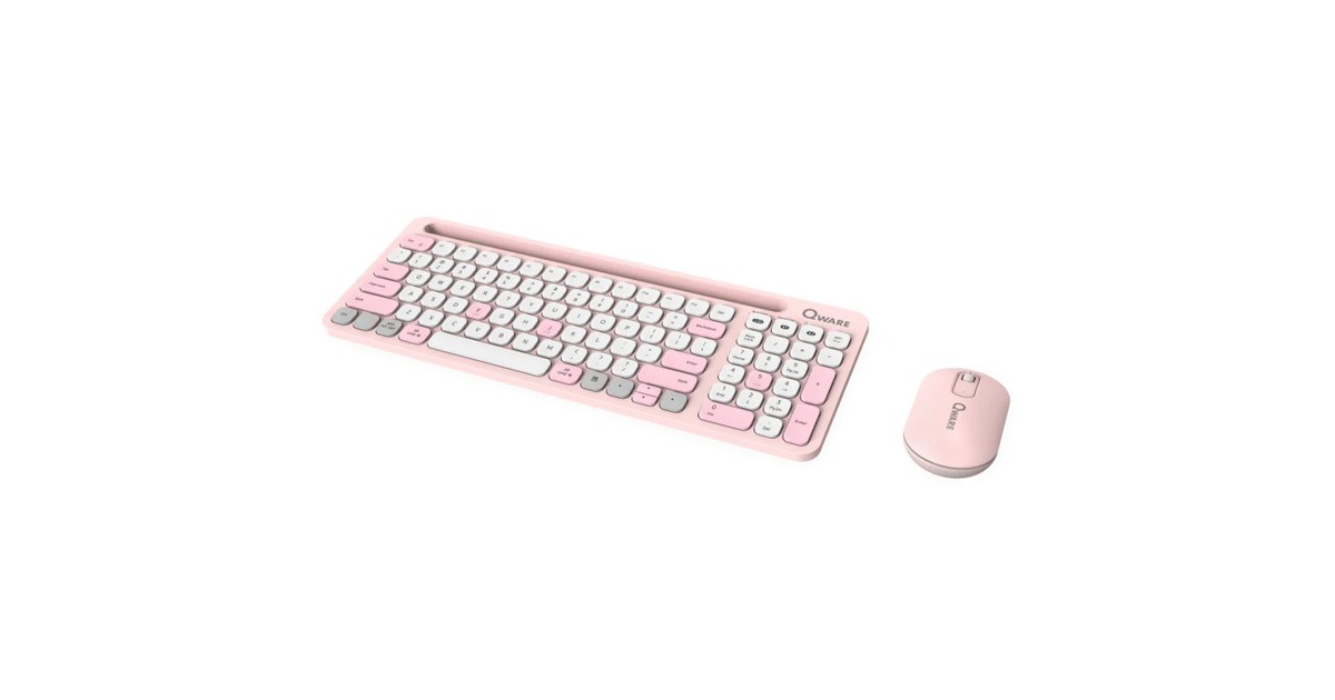 QwareFlorence Draadloze Combo, desktopset  (Roze/wit, EU lay-out (QWERTY), Scissor switches, 1200 DPI, TKL, 2,4 GHz USB | Bluetooth)