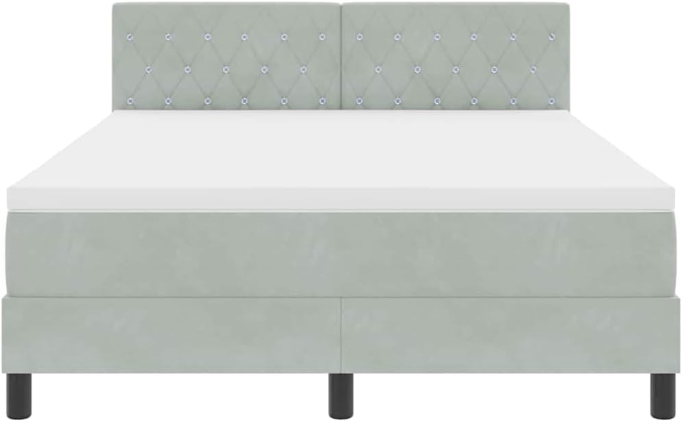 vidaXL LED Boxspringbett mit Matratze Hellgrau 160 x 200 cm Samt, Verstellbares Kopfteil, modernes Bettgestell mit LED-Beleuchtung, stylischer Samt, langlebiger Komfort
