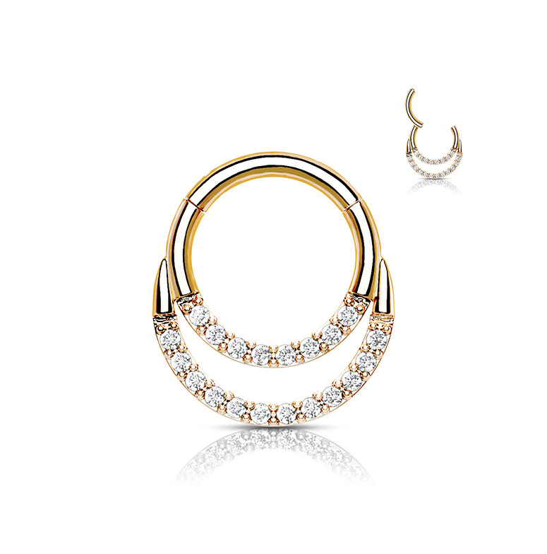(6mm) Helix / Tragus / Septum 316L Edelstahl Mehrzweck Piercing Klickverschluss Doppel Ring mit Strass - Roségold