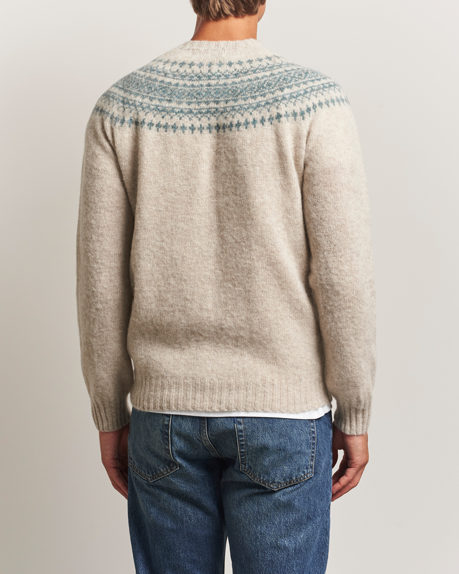 Harley Of Scotland Brushed Supersoft Lambswool Yolk Fairisle Beige